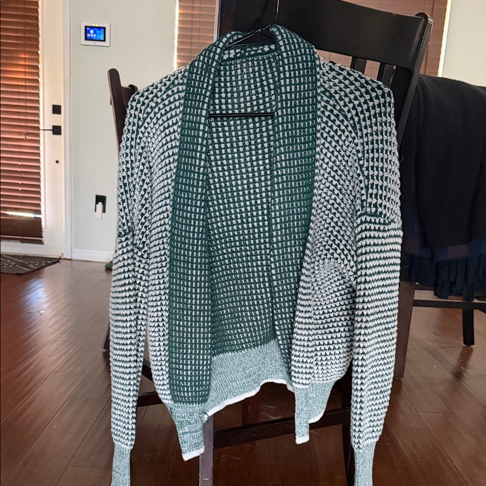 SHEIN Green and Cream Women's Cardigan